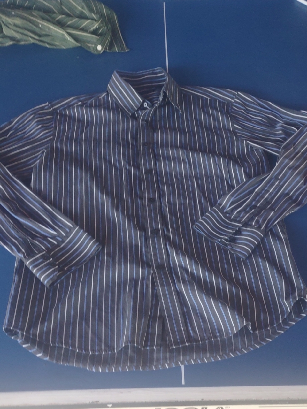 LevelTen Men's Striped Navy Button-Down Shirt XL